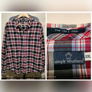 Simply Southern Men's Sz XXL Shirt Plaid Preppy Button Up Pockets Long Sleeves